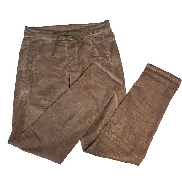 Alembika Pants size 1 (6/8) Brown Shimmery Floral Stretch Artsy Straight Leg - Picture 2 of 9